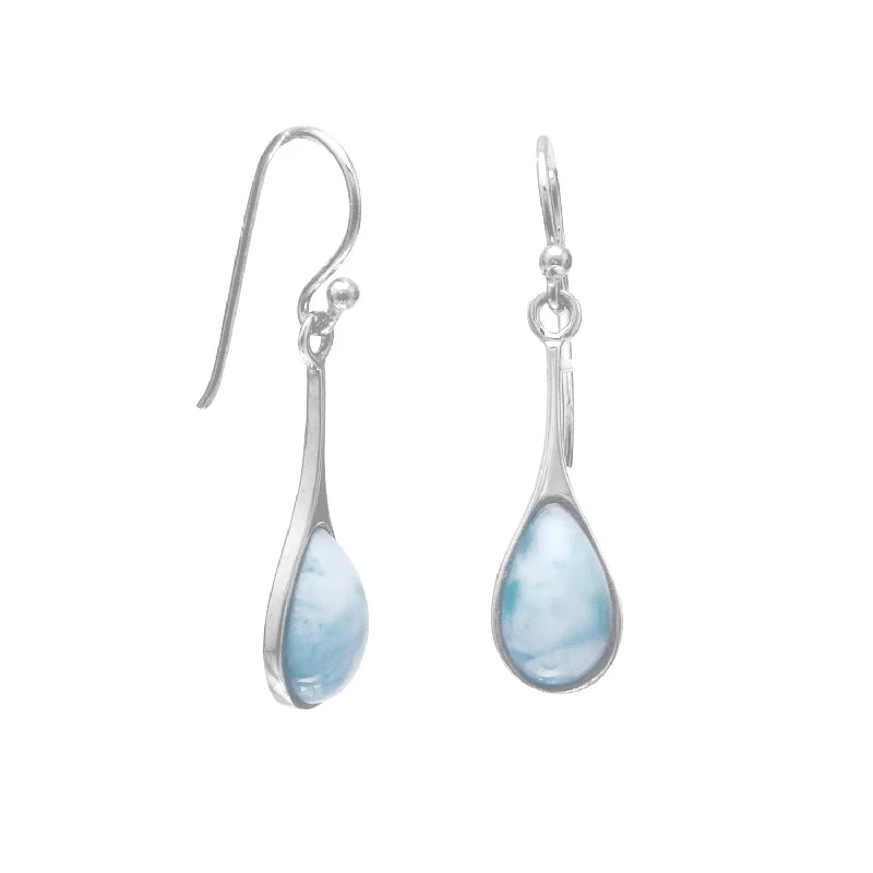 Ladies Earrings with Blue Chalcanthite-Sterling Silver Long Drop Pear Teardrop Shape Dangle Earrings