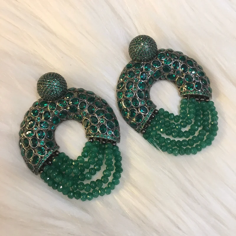 Ladies Earrings Thin Glow-Emerald Green Sterling Silver Hoop Earrings Pierced