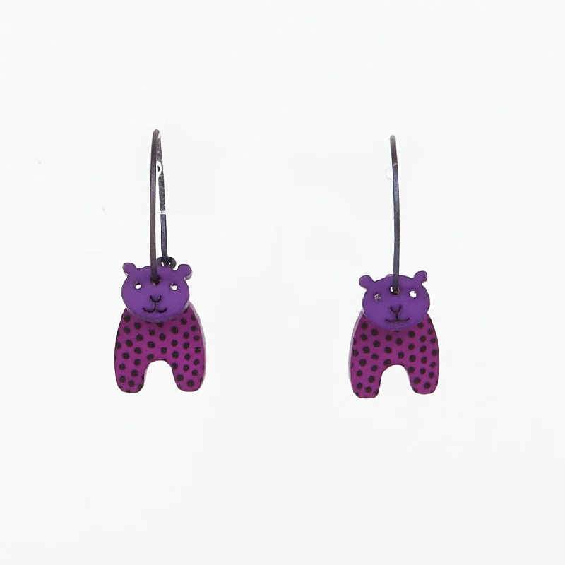 Ladies Earrings for Office Spark-Lene Lundberg K-Form Purple Bear Earrings