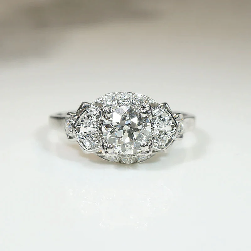 Ladies Engagement Rings with Idocrase Spark-Divine Art Deco Diamond & Platinum Engagement Ring