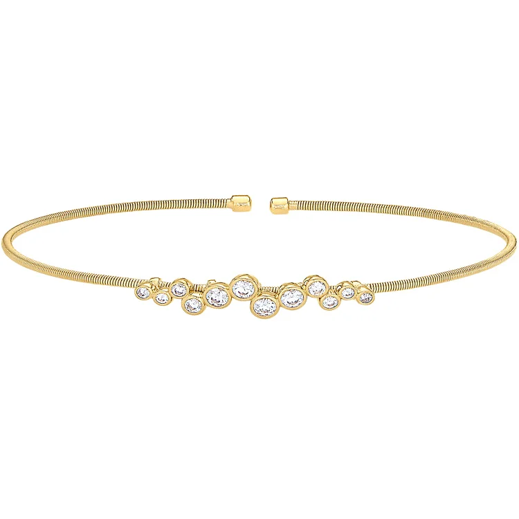 Ladies playful acrylic bracelets -Gold Finish Sterling Silver Cable Cuff Bracelet with Bubble Pattern Simulated Diamonds