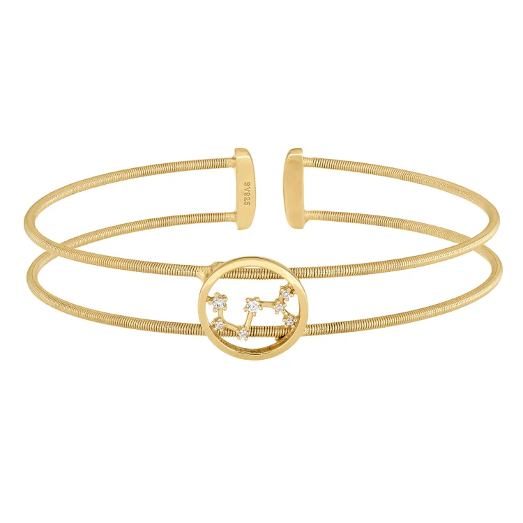 Ladies astral sign bracelets -Gold Finish Sterling Silver Cable Cuff Constellation Bracelet with Simulated Diamonds - Scorpio