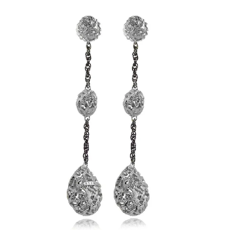 Ladies Earrings with Fringe Shine-Silver Meteorite Long Drop Earrings