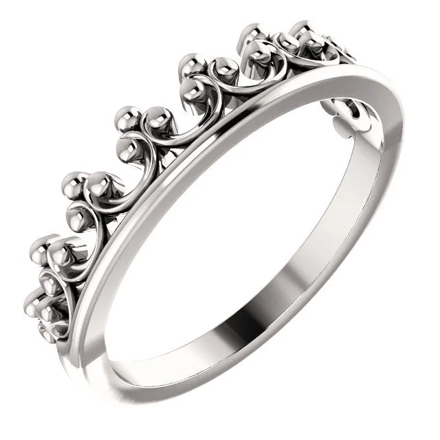 Ladies Rings with Nebula Shine-14K White Gold Stackable Crown Ring