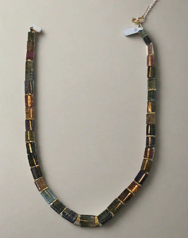 Ethnic weave necklaces -Necklace in 18k gold and multi color tourmalines