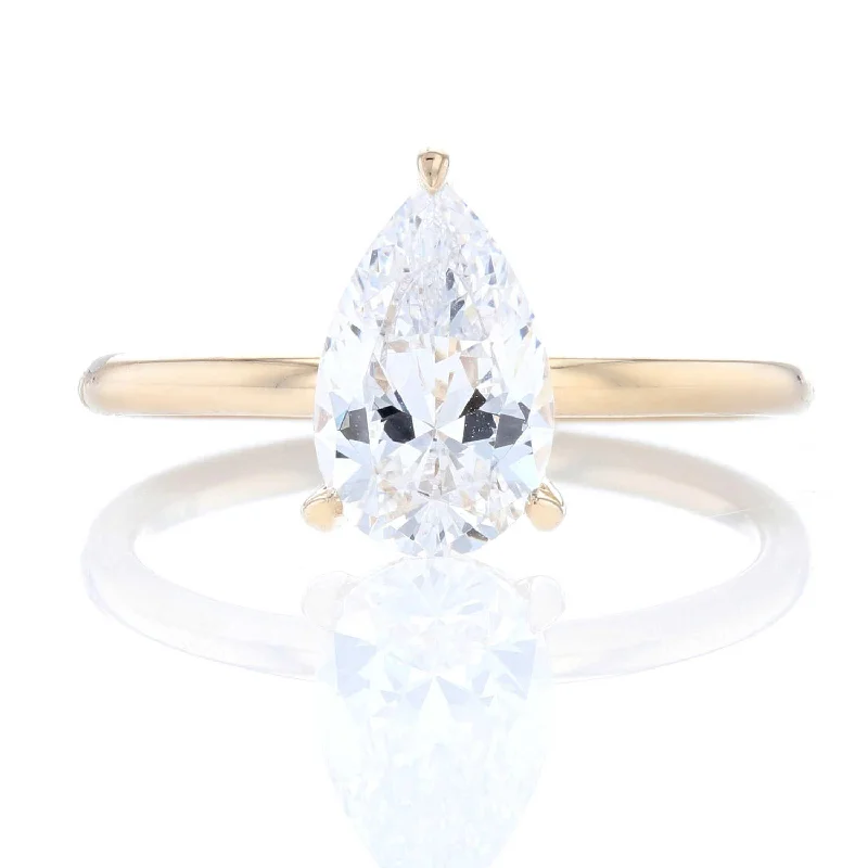 Ladies Engagement Rings in Warm Gold-Pear Solitaire Hidden Halo Engagement Ring