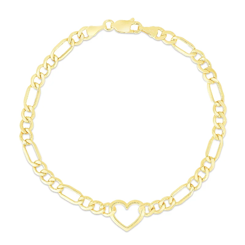 Ladies tranquil jade bracelets -10K Heart Figaro Chain Bracelet