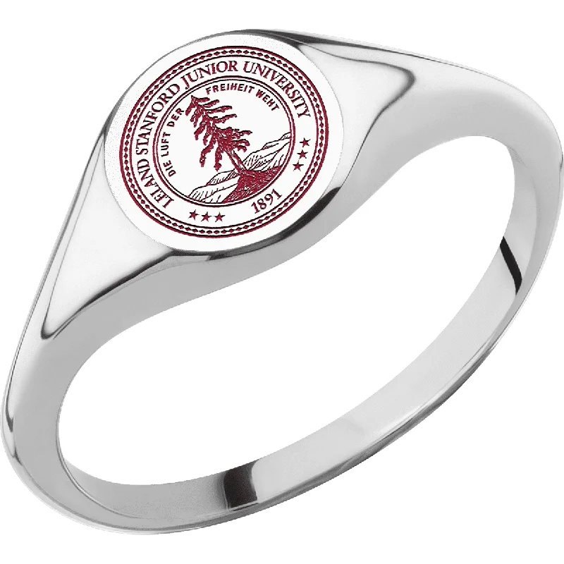 Ladies Rings for Pioneer Spark-Stanford University Custom Collegiate Palladium Silver Signet Ring