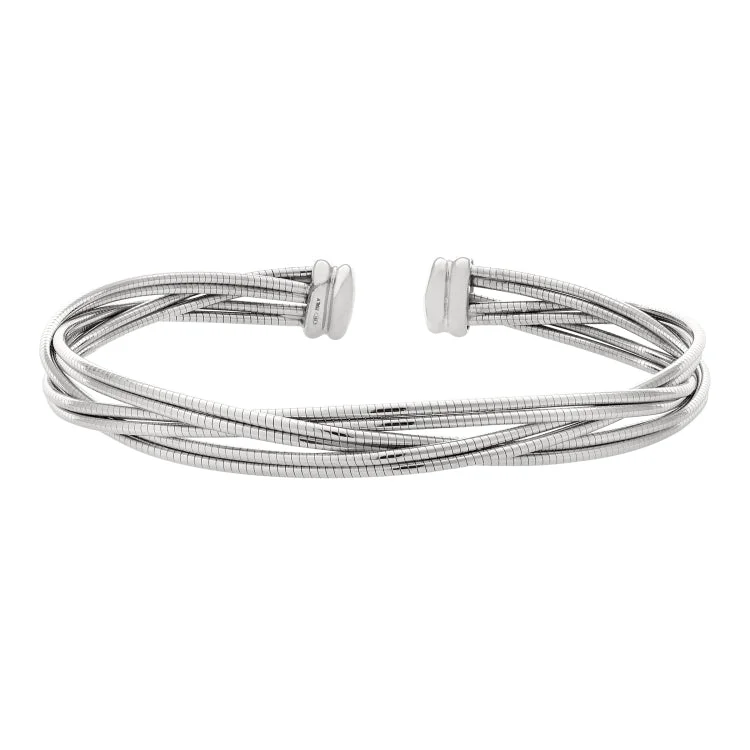 Ladies glowing warmth bracelets -Rhodium Finished Sterling Silver Twisted Omega Cuff Bracelet