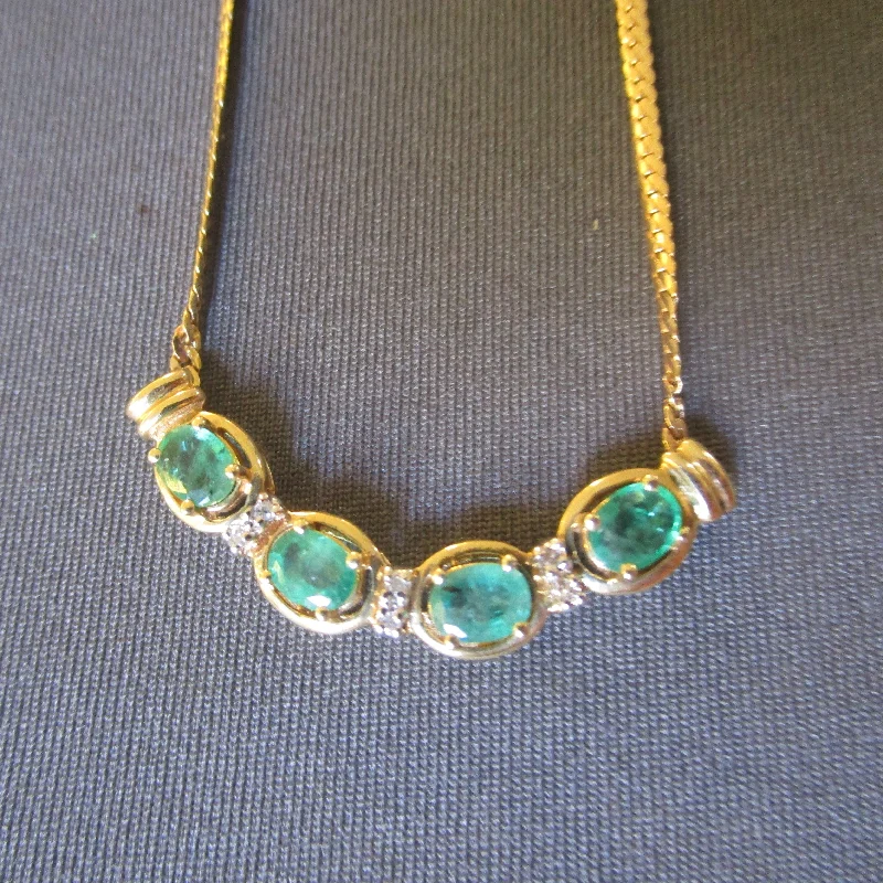 Standout bold necklaces -Superb 14k Gold Emerald And Diamond Set Necklace Vintage Italy circa 1990