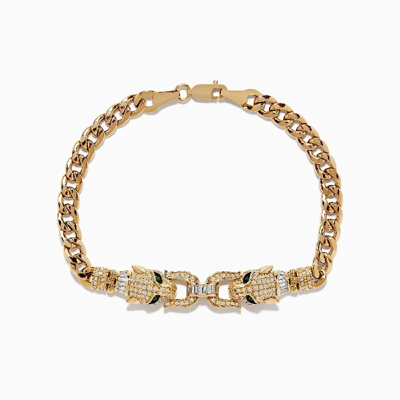 Ladies enduring classic bracelets -Signature 14K Yellow Gold Diamond and Emerald Panther Bracelet