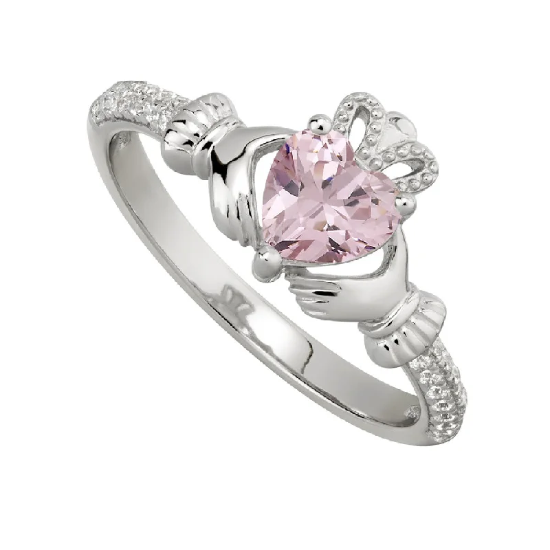 Ladies Rings with Globe Shine-October Claddagh Birthstone Ring