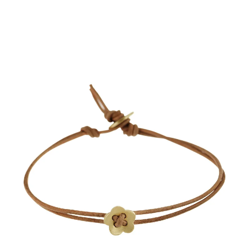 Ladies cutting-edge trend bracelets -10K Gold Small Single Flower Bracelet on Natural Cord