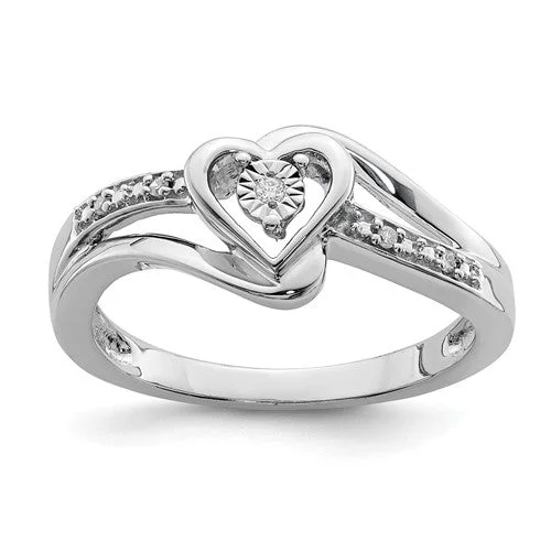 Ladies Rings with Crescent Glow-Sterling Silver Genuine Diamond Heart Ring