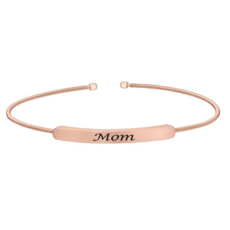 Ladies canine loyalty bracelets -Rose Gold Finish Sterling Silver Cable Cuff Bracelet With Name Plate - MOM