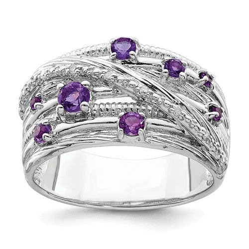 Ladies Rings for Niece Spark-Sterling Silver Multi Row Gemstone And Diamond Multi Stone Rings