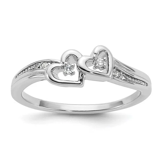 Ladies Rings for Festive Glow-Sterling Silver Double Diamond Heart Ring