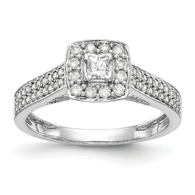 Ladies Engagement Rings with Petalite Spark-14k White Gold Princess Square Diamond Halo Double Shank Engagement Ring