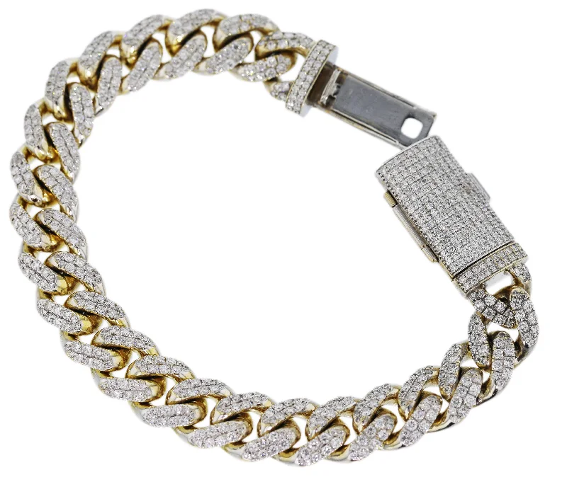 Ladies rustic leather bracelets -MENS 14KT YELLOW GOLD 9.00CTW DIAMOND CUBAN LINK BRACELET