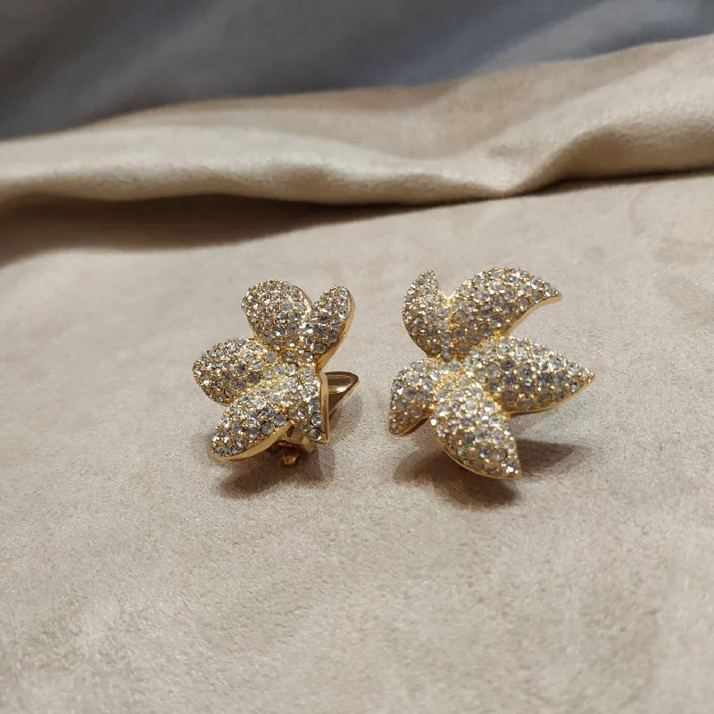 Ladies Earrings with Cloud Glow-Christian Dior Vintage  Flower Earrings Clip On