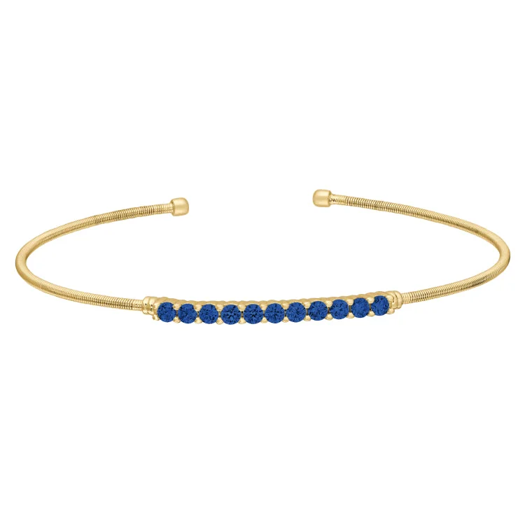 Ladies expansive wide bracelets -Gold Finish Sterling Silver Cable Cuff Bracelet with Simulated Sapphires