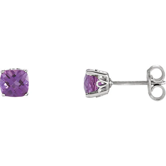 Ladies Earrings Trendy Spark-Sterling Silver Cushion Cut Gemstone Earrings