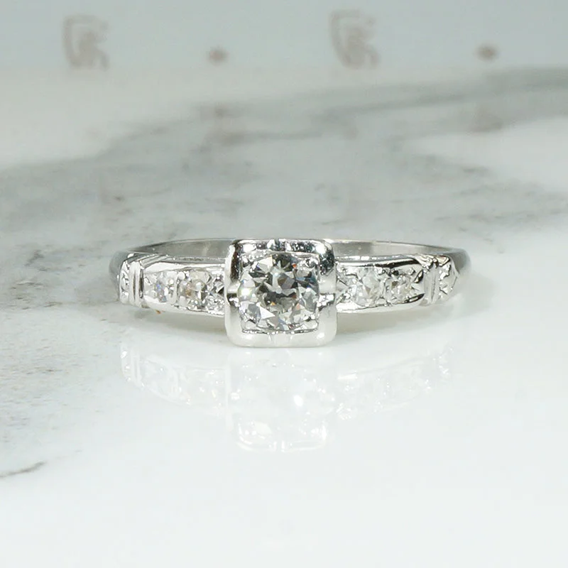 Ladies Engagement Rings Twisted Glow-Elegant Old European Cut Diamond & Platinum Engagement Ring