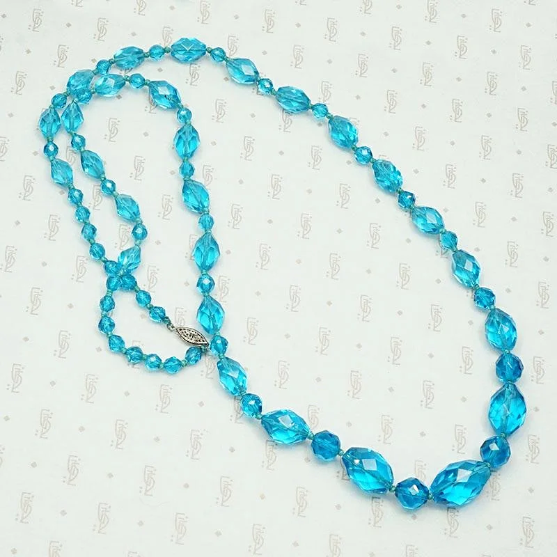 Space gleam necklaces -Brilliant Blue Faceted Glass Bead Necklace