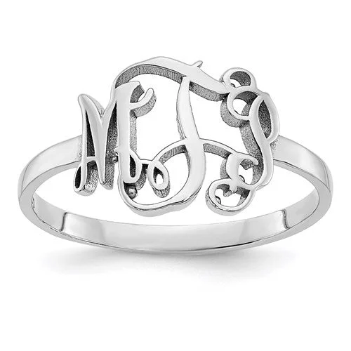 Ladies Rings Trendy Shine-Sterling Silver, 10k or 14k Gold Solid Laser Monogram Ring