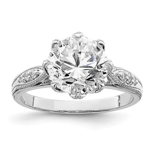 Ladies Rings Flex Glow-Sterling Silver 9mm Round CZ Floral Set Ring