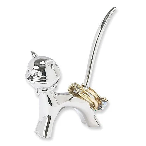 Ladies Rings for Beach Glow-Silver-Plated Bobble Head Cat Ring Holder