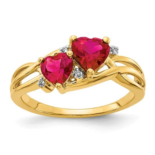 Ladies Rings for Explorer Glow-14k Yellow Gold Lab Created Ruby And Diamond Double Heart Ring