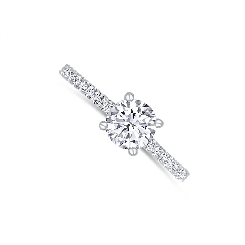 Ladies Engagement Rings Deco Spark-14K White Gold Diamond Engagement Ring 1.01 carat Center Diamond 0.18 carat Side Round Diamonds