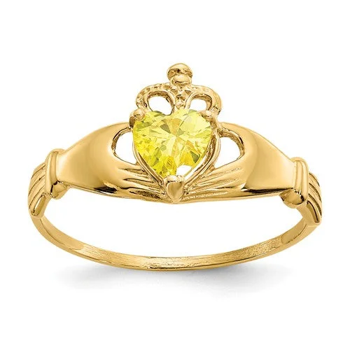 Ladies Rings Pearl Shine-14k Yellow Gold Yellow Heart Polished Claddagh Ring