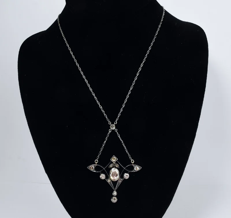 Baroque richness necklaces -Sterling Silver Chain Necklace with Ornate Diamond Pendant