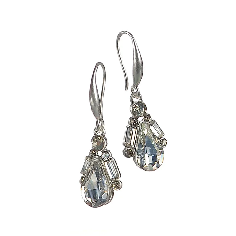 Ladies Earrings with White Muscovite-Hot Tomato Debutante Delight Clear Crystal Drop Earrings in Silver