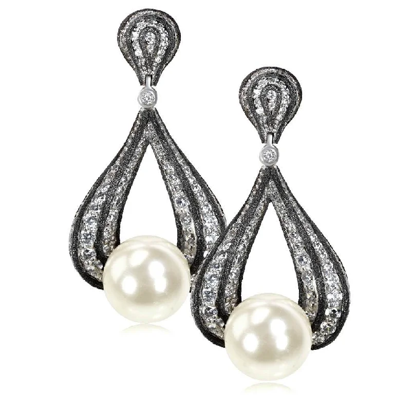 Ladies Earrings for Summer Shine-Gold Twist Earrings With Pearl & White Diamonds