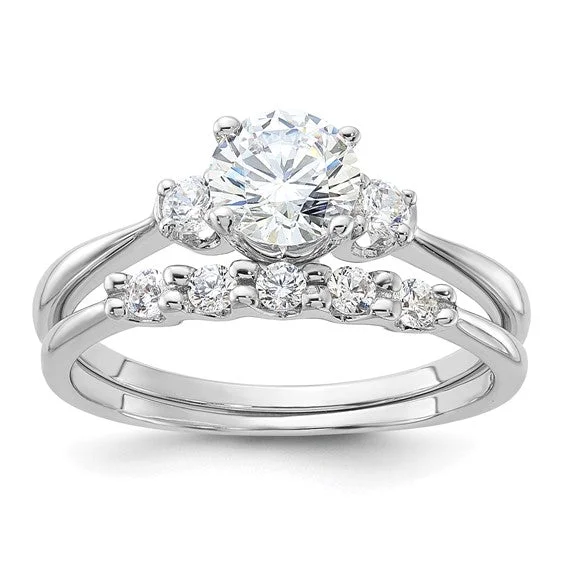 Ladies Engagement Rings Stack Shine-Sterling Silver CZ Engagement Ring and Band Set