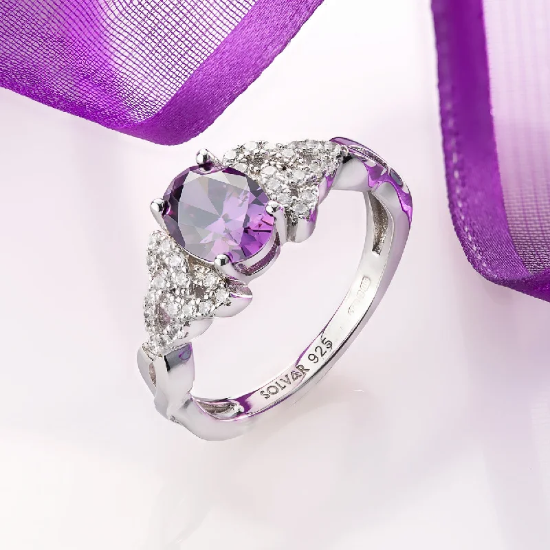 Ladies Rings with Plum Tanzanite-Sterling Silver February Birthstone Trinity Ring