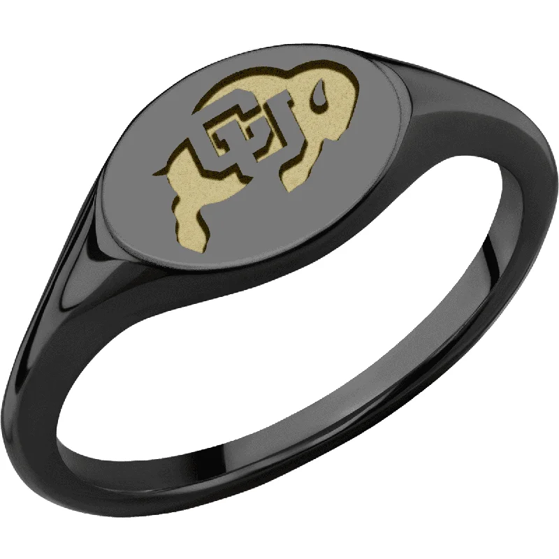 Ladies Rings for Chef Shine-University of Colorado Custom Collegiate Black Zirconium Signet Ring