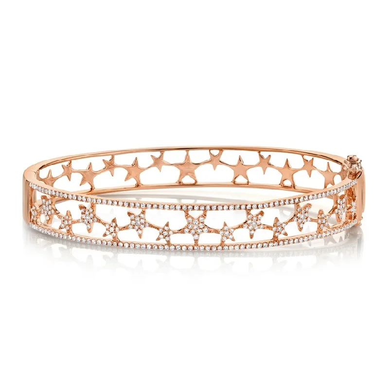 Ladies silky smooth bracelets -14KT GOLD 0.72 CTW DIAMOND STAR BANGLE BRACELET