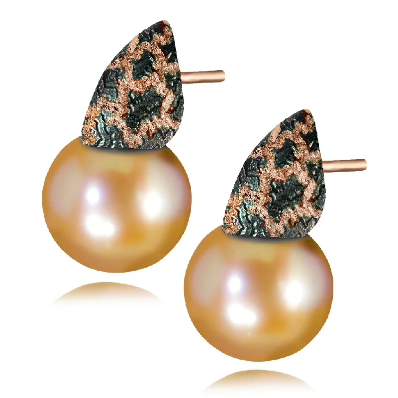 Ladies Earrings Petite Glow-Gold Earrings with Freshwater Peach Pearls