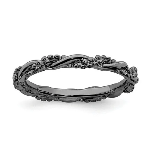 Ladies Rings with Green Rosasite-Sterling Silver Stackable Expressions Black Plated Twist Ring