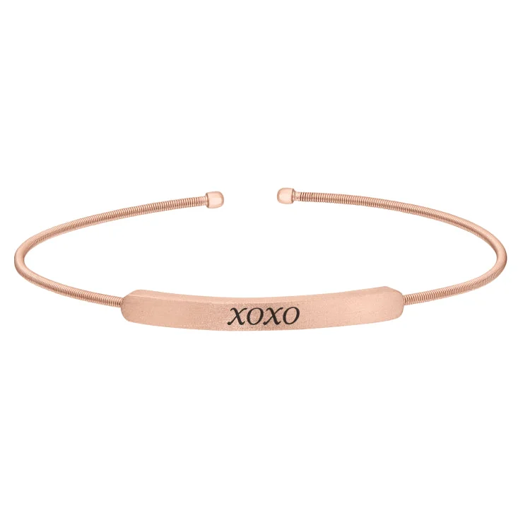 Ladies lock accent bracelets -Rose Gold Finish Sterling Silver Cable Cuff Bracelet With Name Plate - XOXO