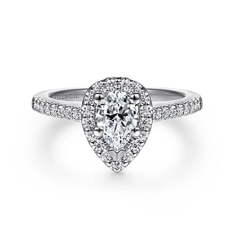 Ladies Engagement Rings with Natrolite Shine-Gabriel & Co. Paige - 14K White Gold Pear Shape Halo Diamond Engagement Ring