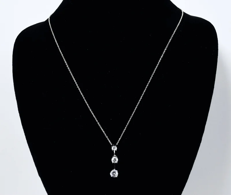 Articulated Graduated Crystal Drop Pendant on Sterling Silver Chain Necklace - 19"