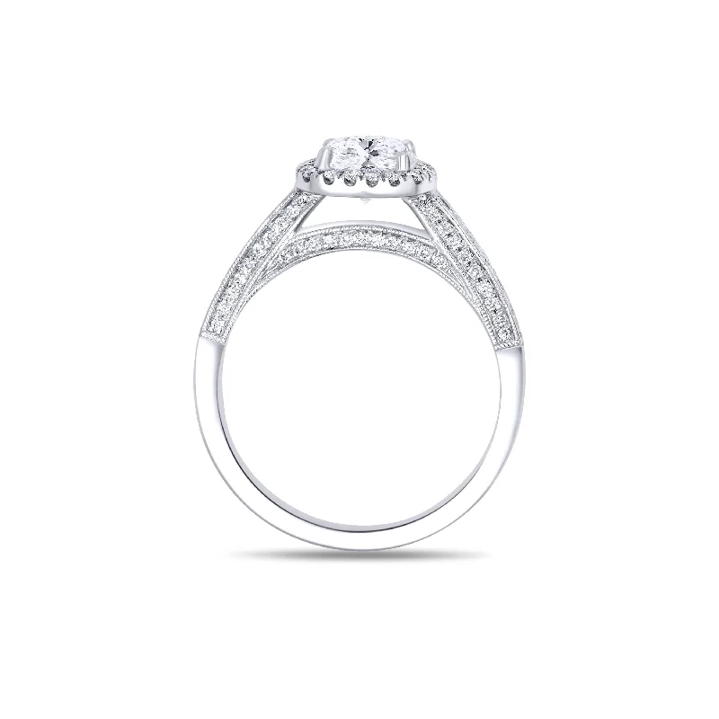 Ladies Engagement Rings with Enstatite Shine-14K White Gold Round 1.00 Carat Diamond Halo Engagement Ring