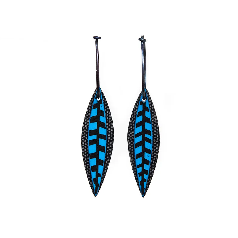 Ladies Earrings Bold Shine-Lene Lundberg Black/Turquoise Veined Leaf Earrings