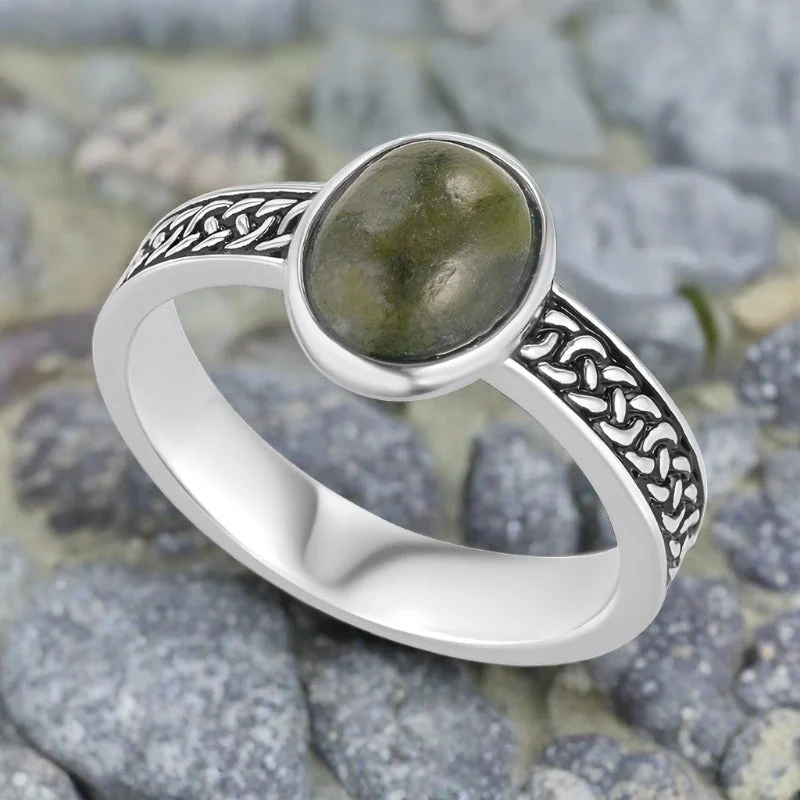 Ladies Rings with Deep Garnet-Connemara Marble Celtic Knot Ring