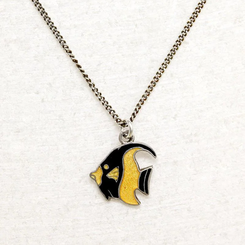 Dog paw necklaces -Flirty Cloisonné Enamel Angelfish Charm Necklace